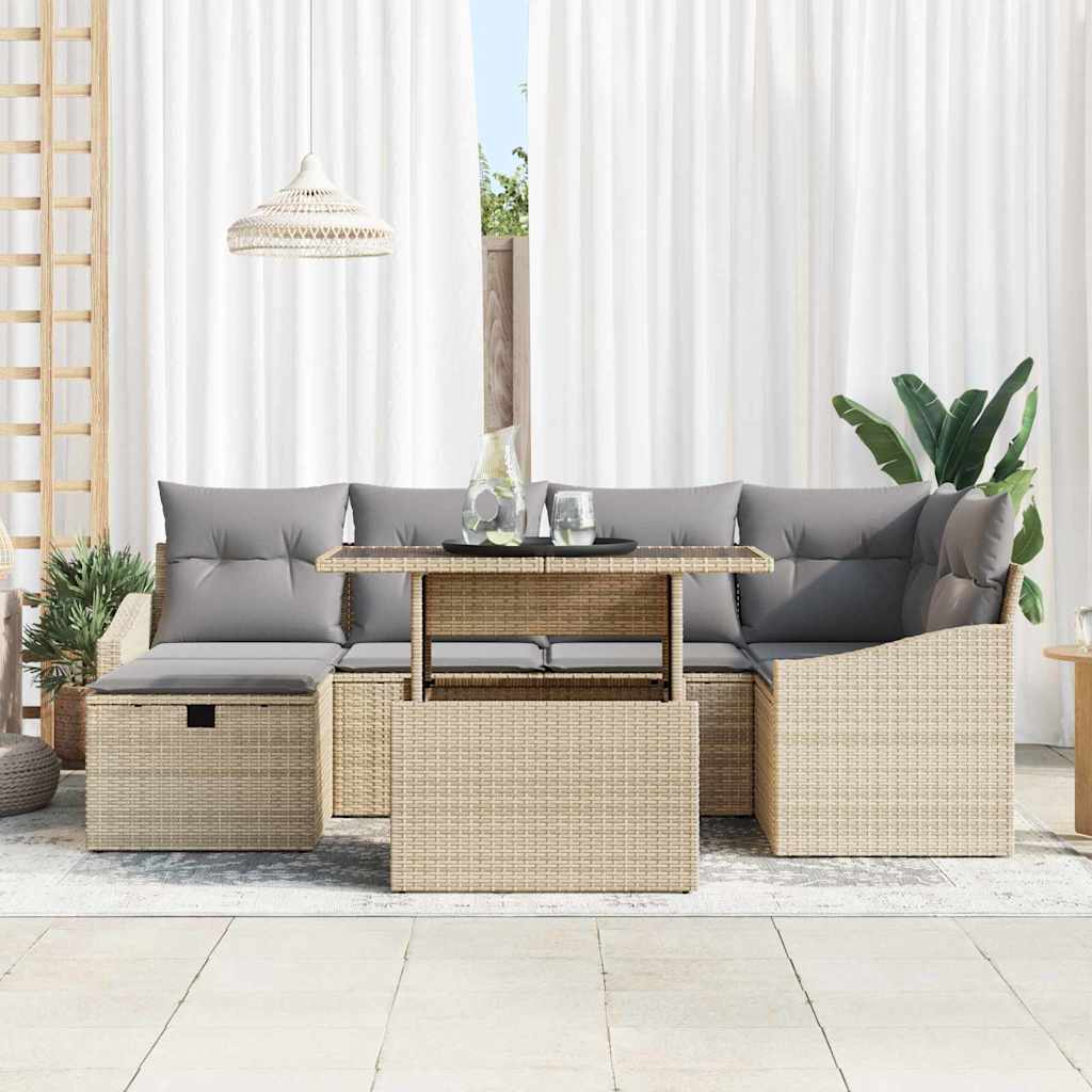Tuin Sofa Set met kussen met opslag 7 pcs Beige Poly riet is nu te koop bij PeponiXL, paradijselijk wonen!