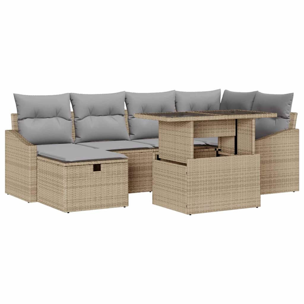Tuin Sofa Set met kussen met opslag 7 pcs Beige Poly riet is nu te koop bij PeponiXL, paradijselijk wonen!