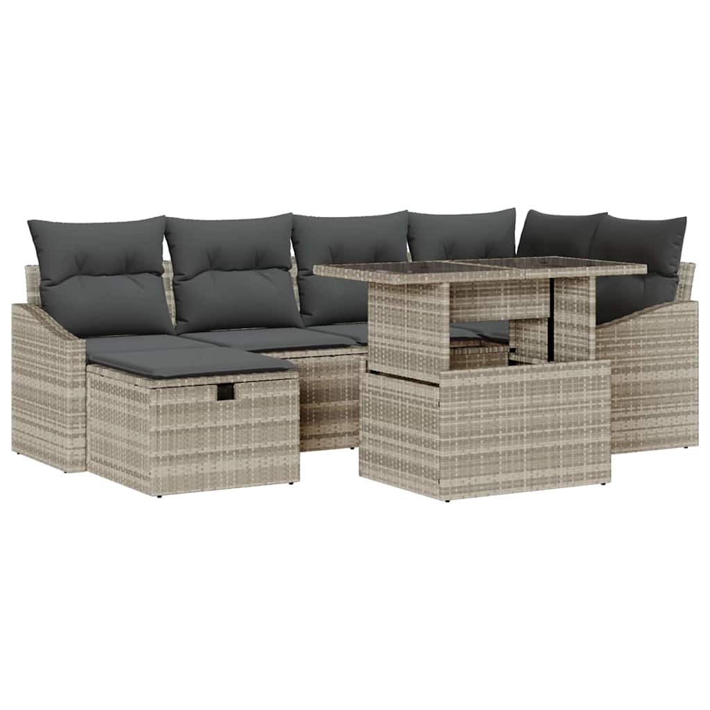 Tuin Sofa Set met kussen met opslag 7 pcs Lichtgrijs Poly riet is nu te koop bij PeponiXL, paradijselijk wonen!