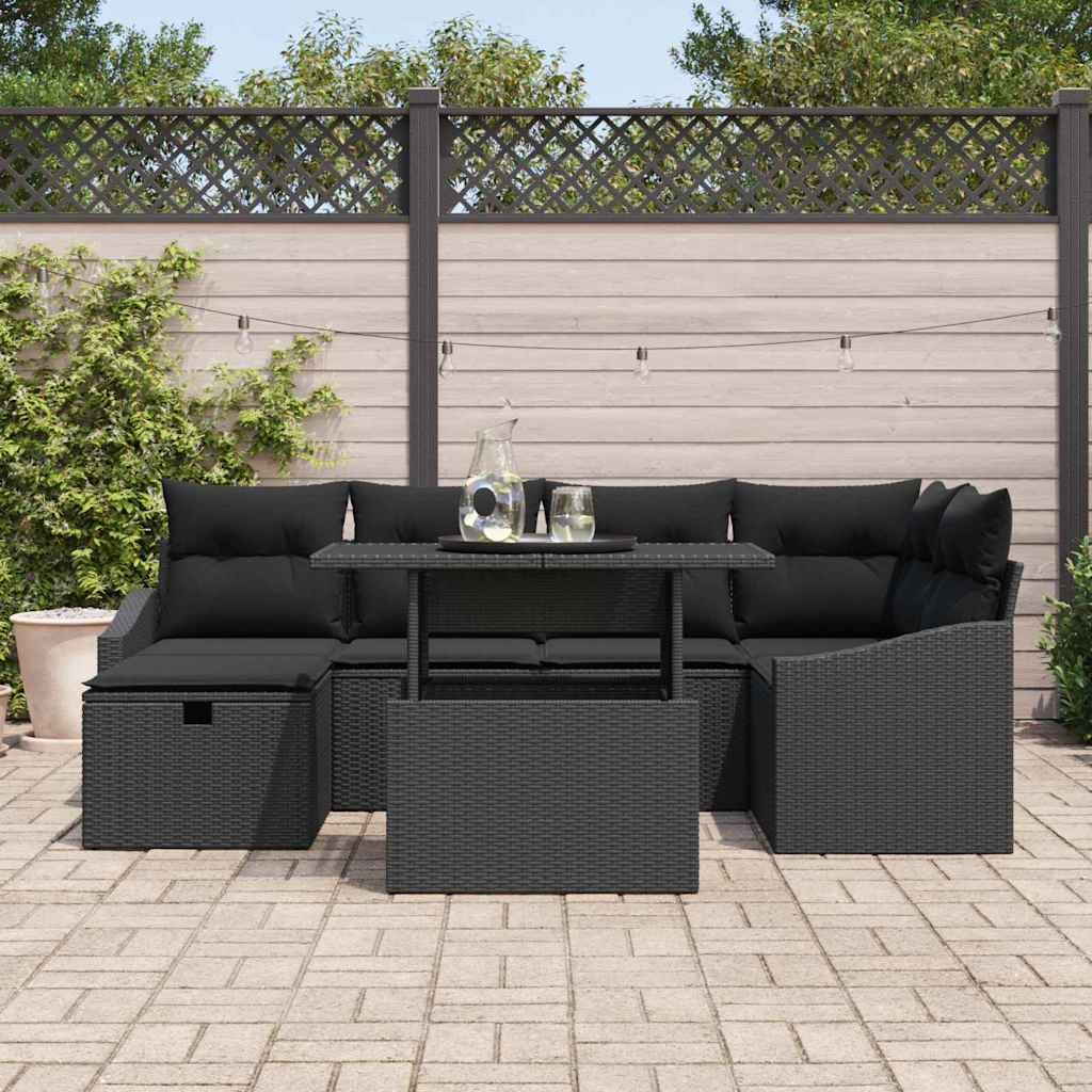 Tuin Sofa Set met kussen met opslag 7 pcs Zwart Poly riet is nu te koop bij PeponiXL, paradijselijk wonen!