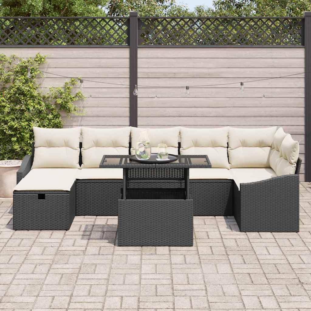 Tuin Sofa Set met kussen met opslag 8 pcs Zwart Poly riet is nu te koop bij PeponiXL, paradijselijk wonen!