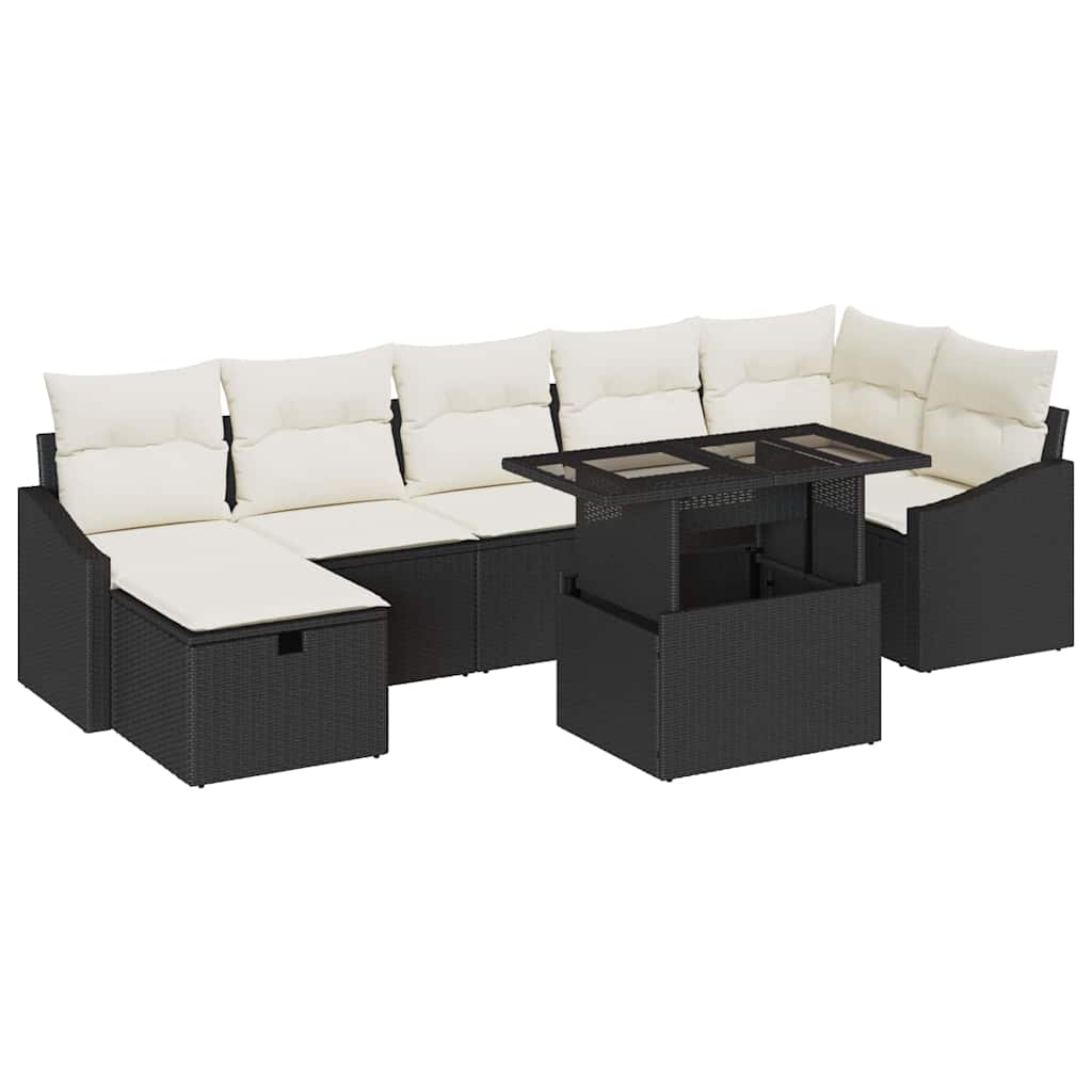 Tuin Sofa Set met kussen met opslag 8 pcs Zwart Poly riet is nu te koop bij PeponiXL, paradijselijk wonen!