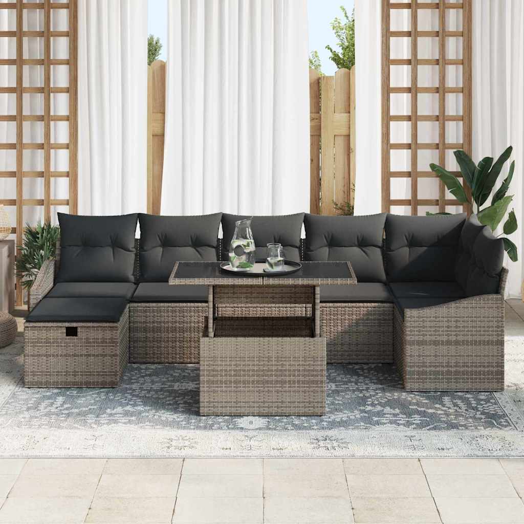 Tuin Sofa Set met kussen met opslag 8 pcs Grijs Poly riet is nu te koop bij PeponiXL, paradijselijk wonen!