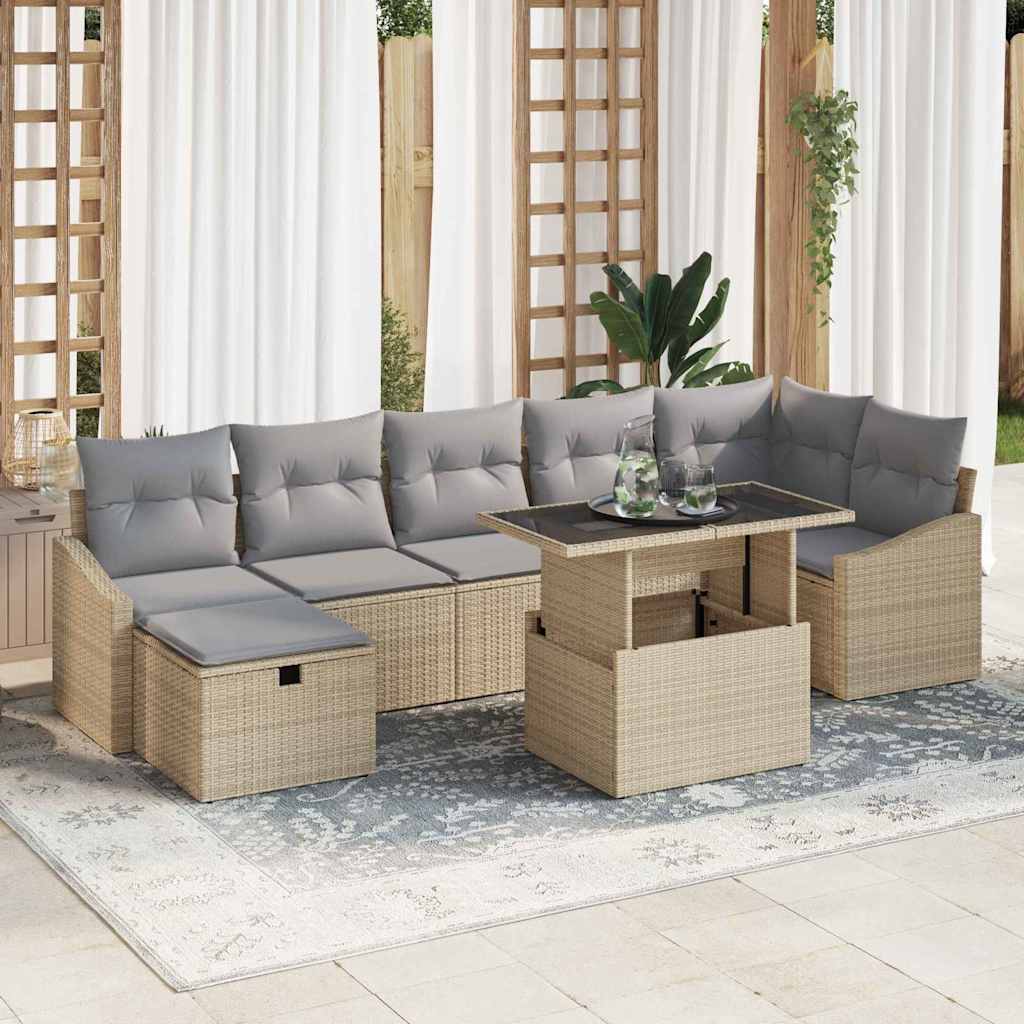 Tuin Sofa Set met kussen met opslag 8 pcs Beige Poly riet is nu te koop bij PeponiXL, paradijselijk wonen!