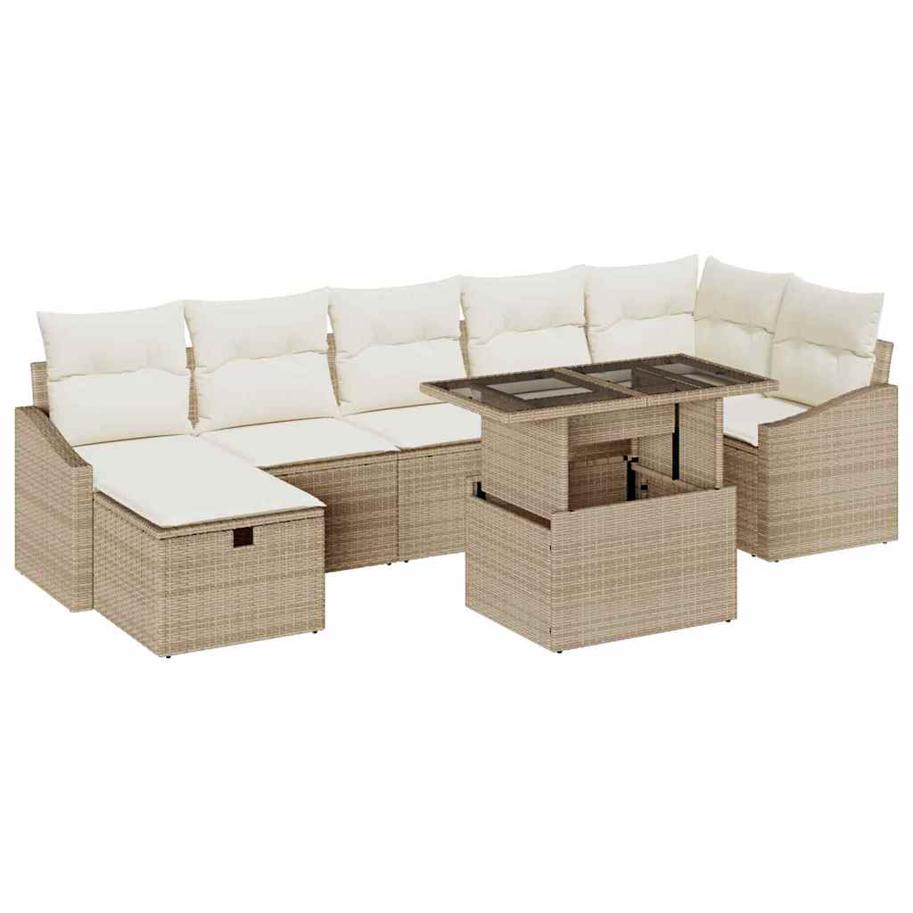 Tuin Sofa Set met kussen met opslag 8 pcs Beige Poly riet is nu te koop bij PeponiXL, paradijselijk wonen!