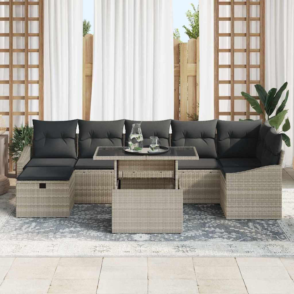 Tuin Sofa Set met kussen met opslag 8 pcs Lichtgrijs Poly riet