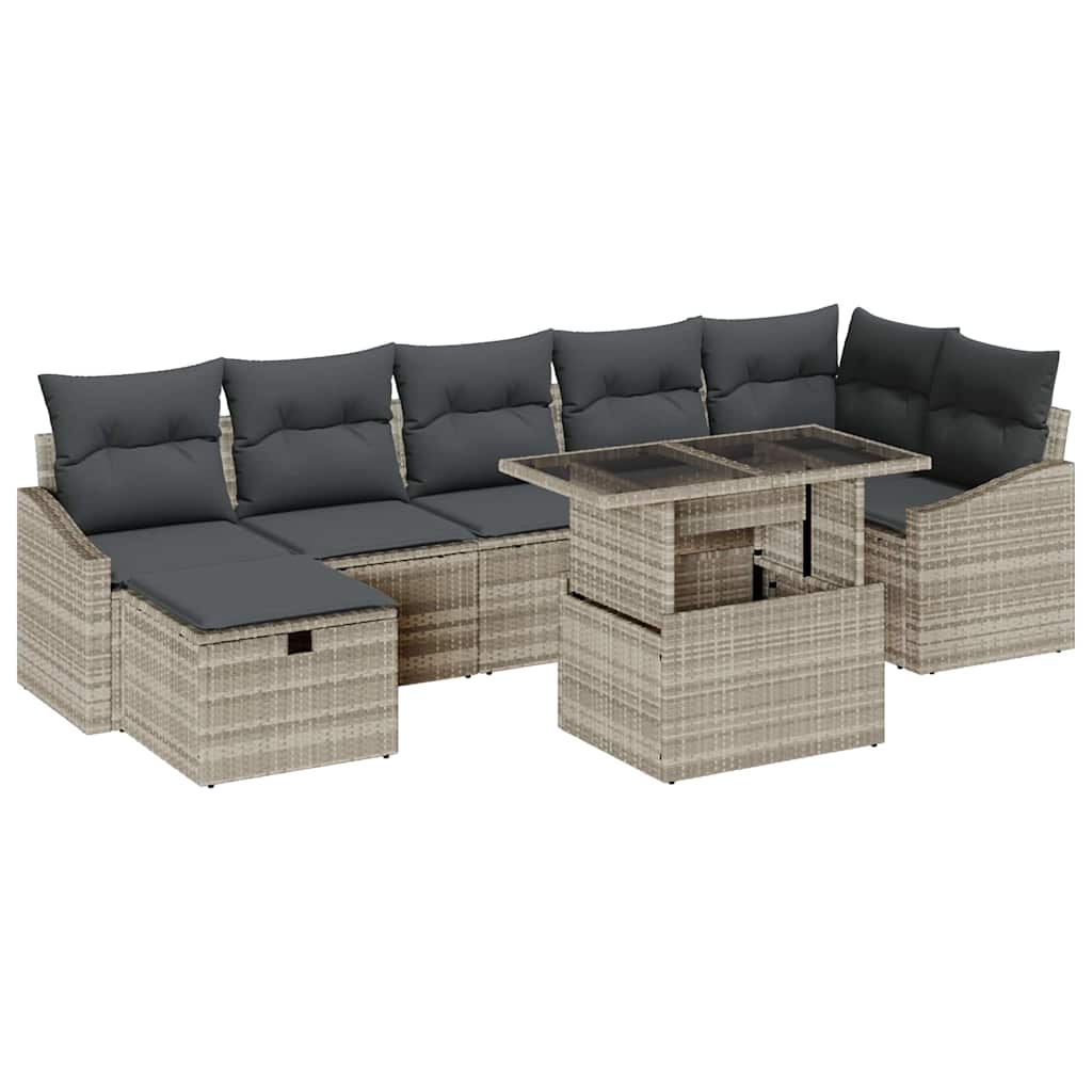 Tuin Sofa Set met kussen met opslag 8 pcs Lichtgrijs Poly riet