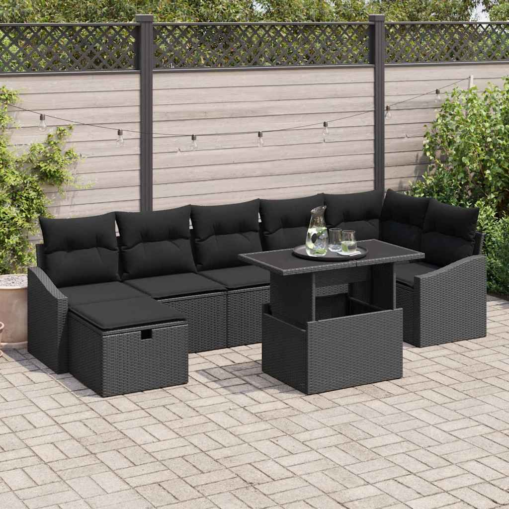 Tuin Sofa Set met kussen met opslag 8 pcs Zwart Poly riet is nu te koop bij PeponiXL, paradijselijk wonen!