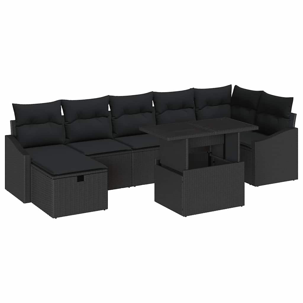Tuin Sofa Set met kussen met opslag 8 pcs Zwart Poly riet is nu te koop bij PeponiXL, paradijselijk wonen!