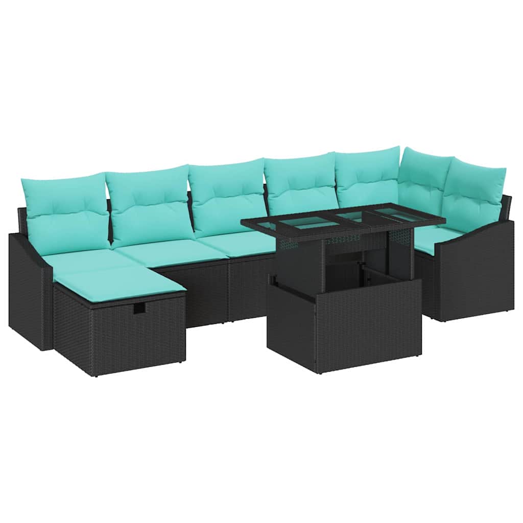 Tuin Sofa Set met kussen met opslag 8 pcs Zwart Poly riet