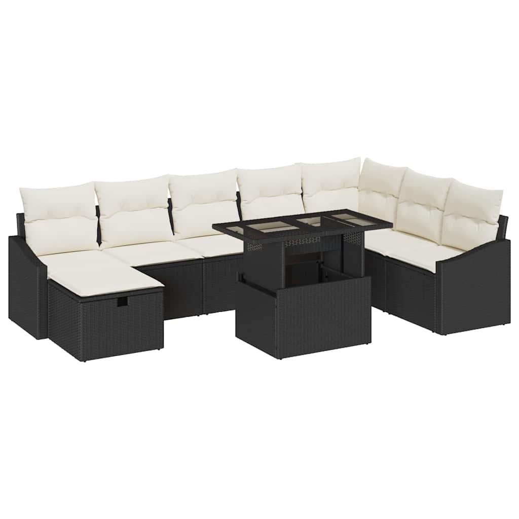 Tuin Sofa Set met kussen met opslag 9 pcs Zwart Poly riet