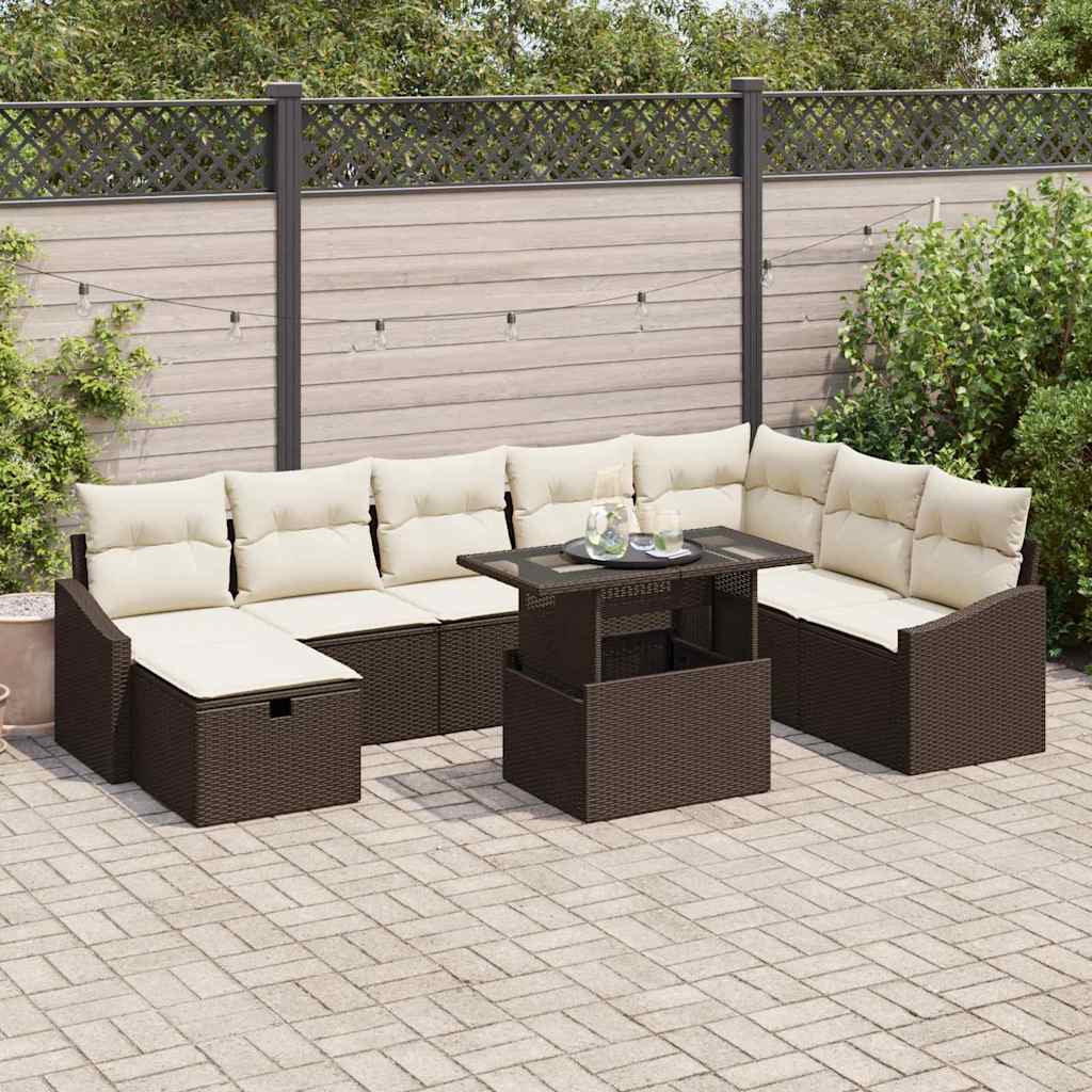Tuin Sofa Set met kussen met opslag 9 pcs Bruin Poly riet