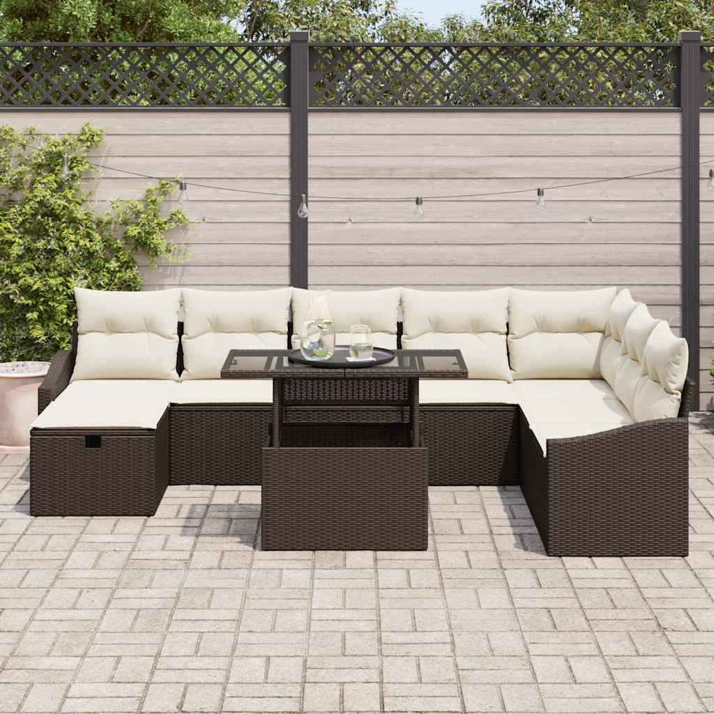 Tuin Sofa Set met kussen met opslag 9 pcs Bruin Poly riet