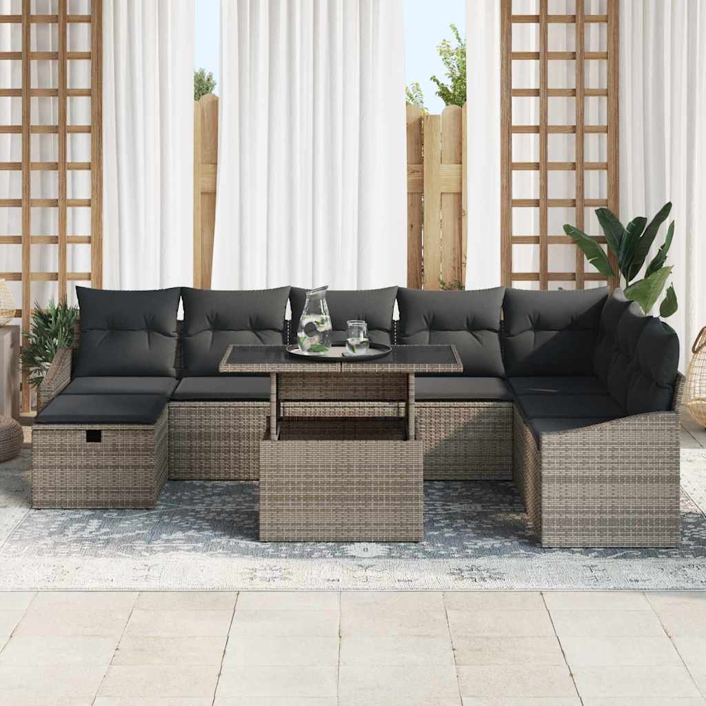 Tuin Sofa Set met kussen met opslag 9 pcs Grijs Poly riet is nu te koop bij PeponiXL, paradijselijk wonen!