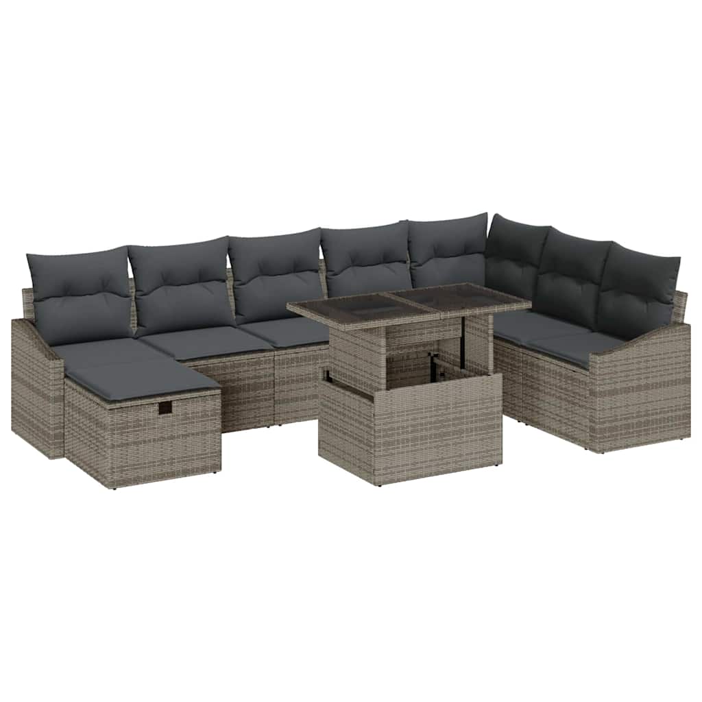 Tuin Sofa Set met kussen met opslag 9 pcs Grijs Poly riet is nu te koop bij PeponiXL, paradijselijk wonen!
