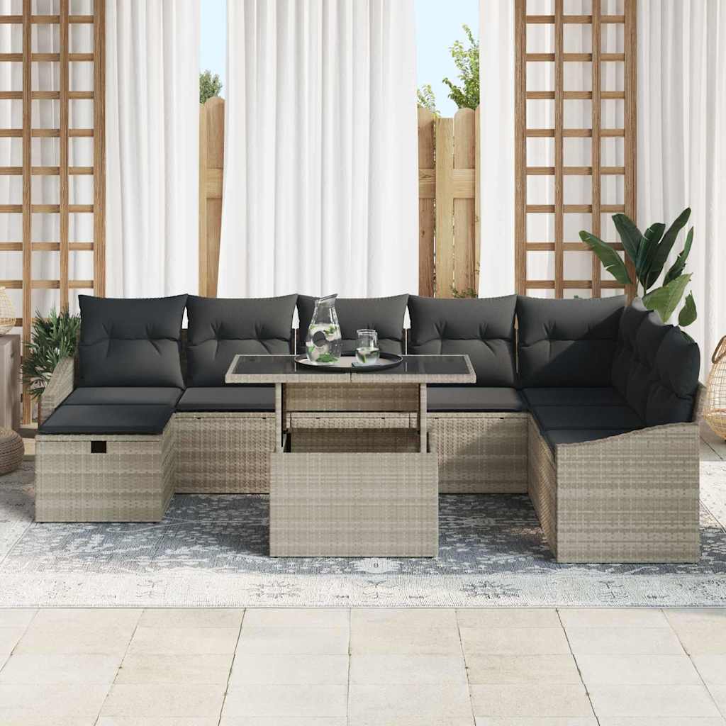 Tuin Sofa Set met kussen met opslag 9 pcs Lichtgrijs Poly riet