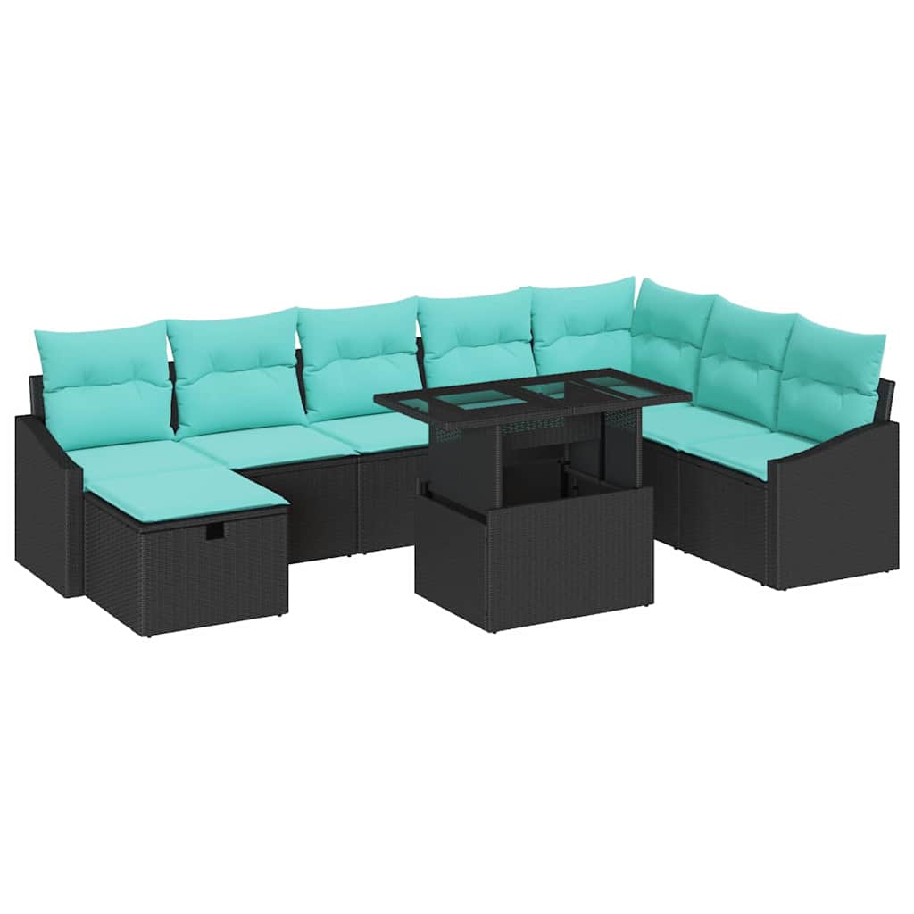 Tuin Sofa Set met kussen met opslag 9 pcs Zwart Poly riet