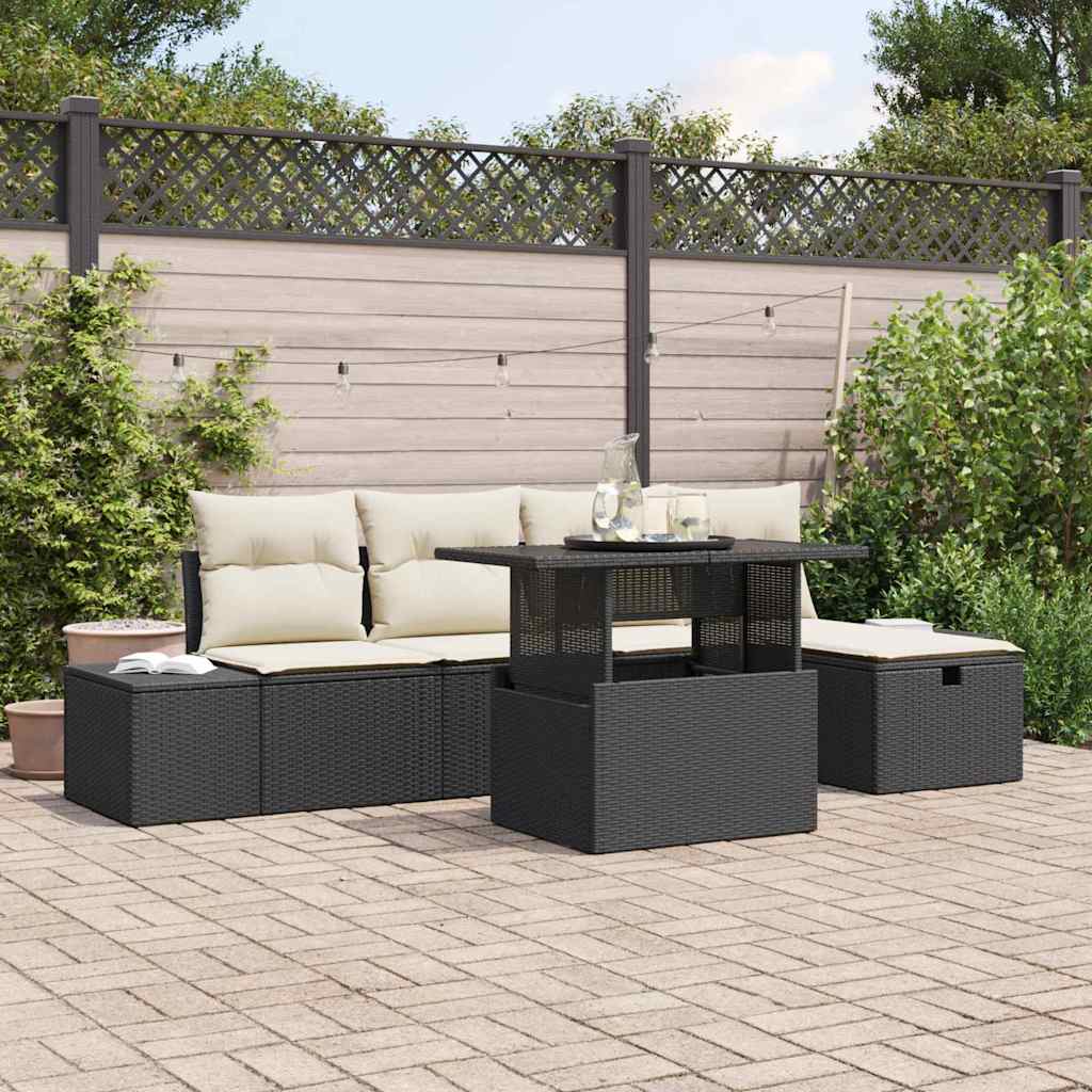 Tuin Sofa Set met kussen met opslag 6 pcs Poly riet is nu te koop bij PeponiXL, paradijselijk wonen!