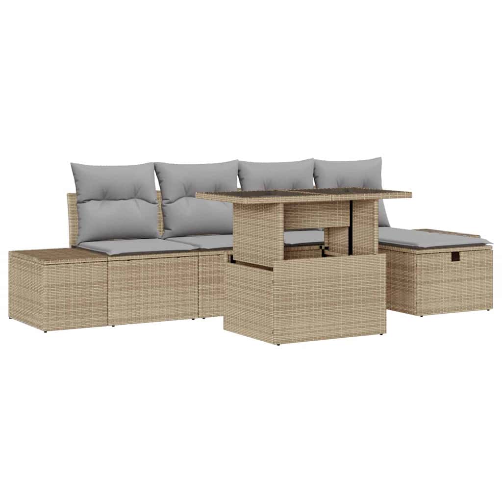 Tuin Sofa Set met kussen met opslag 6 pcs Poly riet is nu te koop bij PeponiXL, paradijselijk wonen!