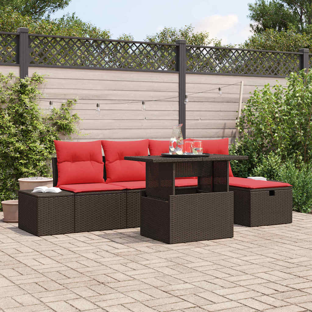 Tuin Sofa Set met kussen met opslag 6 pcs poly rattan is nu te koop bij PeponiXL, paradijselijk wonen!