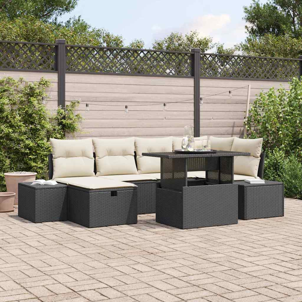 Tuin Sofa Set met kussen met opslag 7 pcs Zwart Poly riet