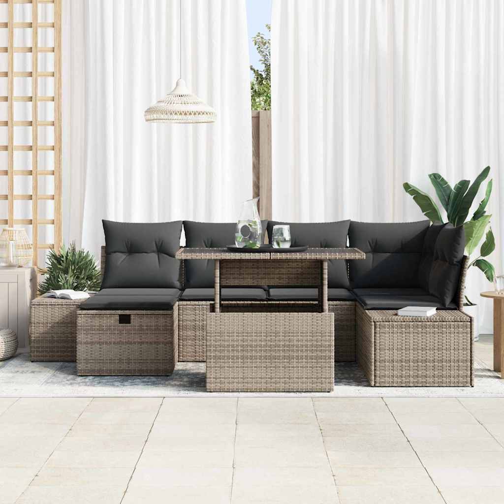 Tuin Sofa Set met kussen met opslag 7 pcs Grijs Poly riet is nu te koop bij PeponiXL, paradijselijk wonen!