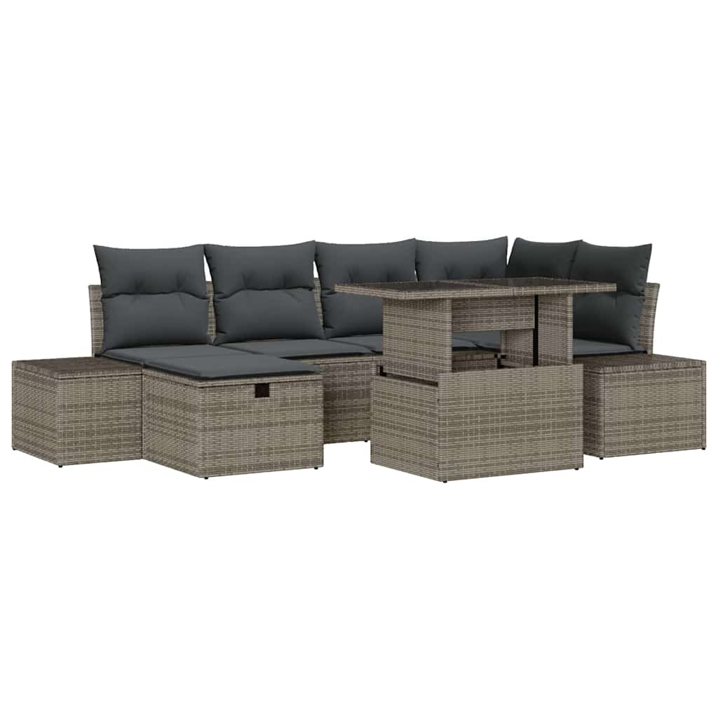 Tuin Sofa Set met kussen met opslag 7 pcs Grijs Poly riet is nu te koop bij PeponiXL, paradijselijk wonen!