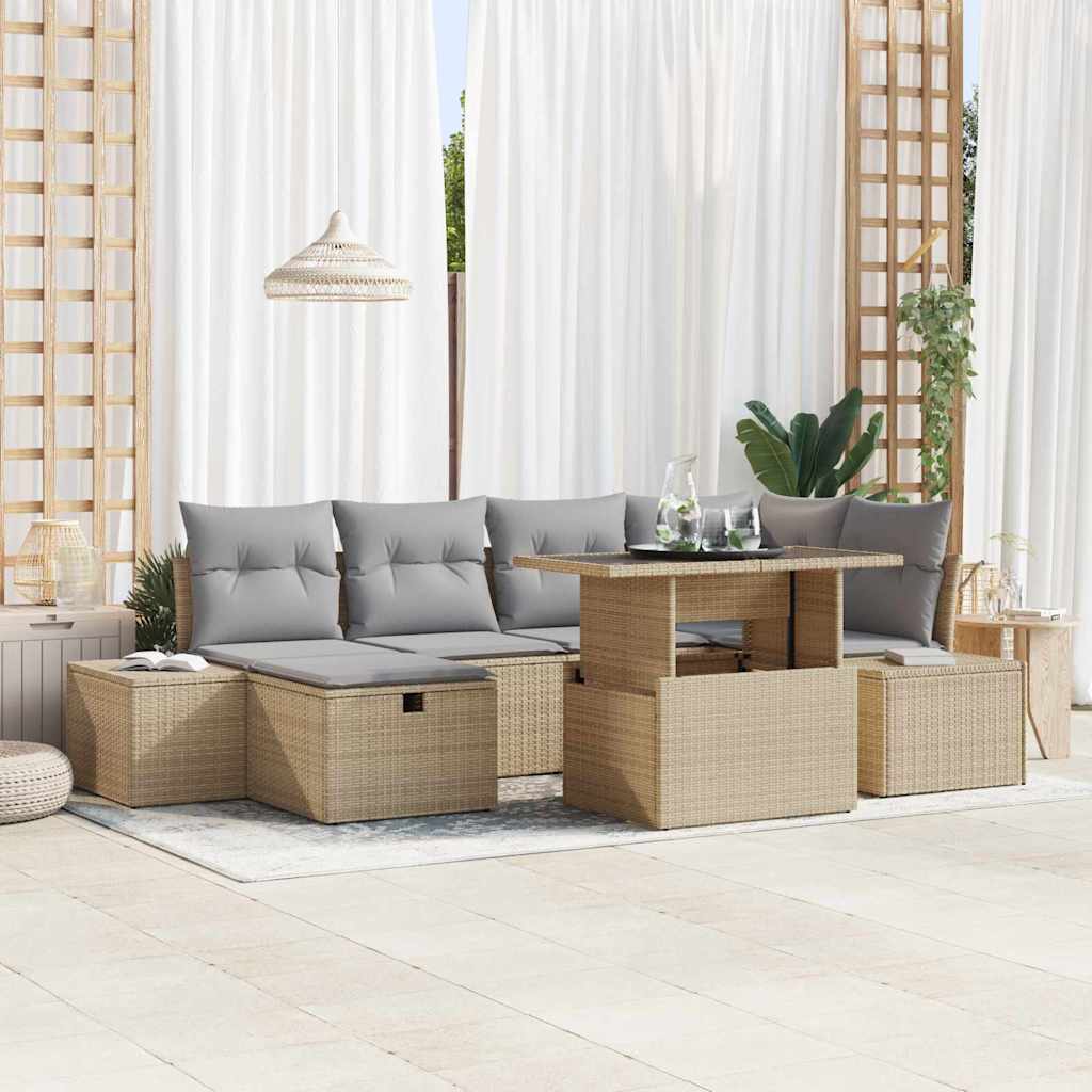 Tuin Sofa Set met kussen met opslag 7 pcs Beige Poly riet is nu te koop bij PeponiXL, paradijselijk wonen!