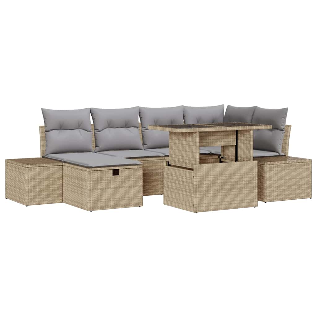 Tuin Sofa Set met kussen met opslag 7 pcs Beige Poly riet is nu te koop bij PeponiXL, paradijselijk wonen!