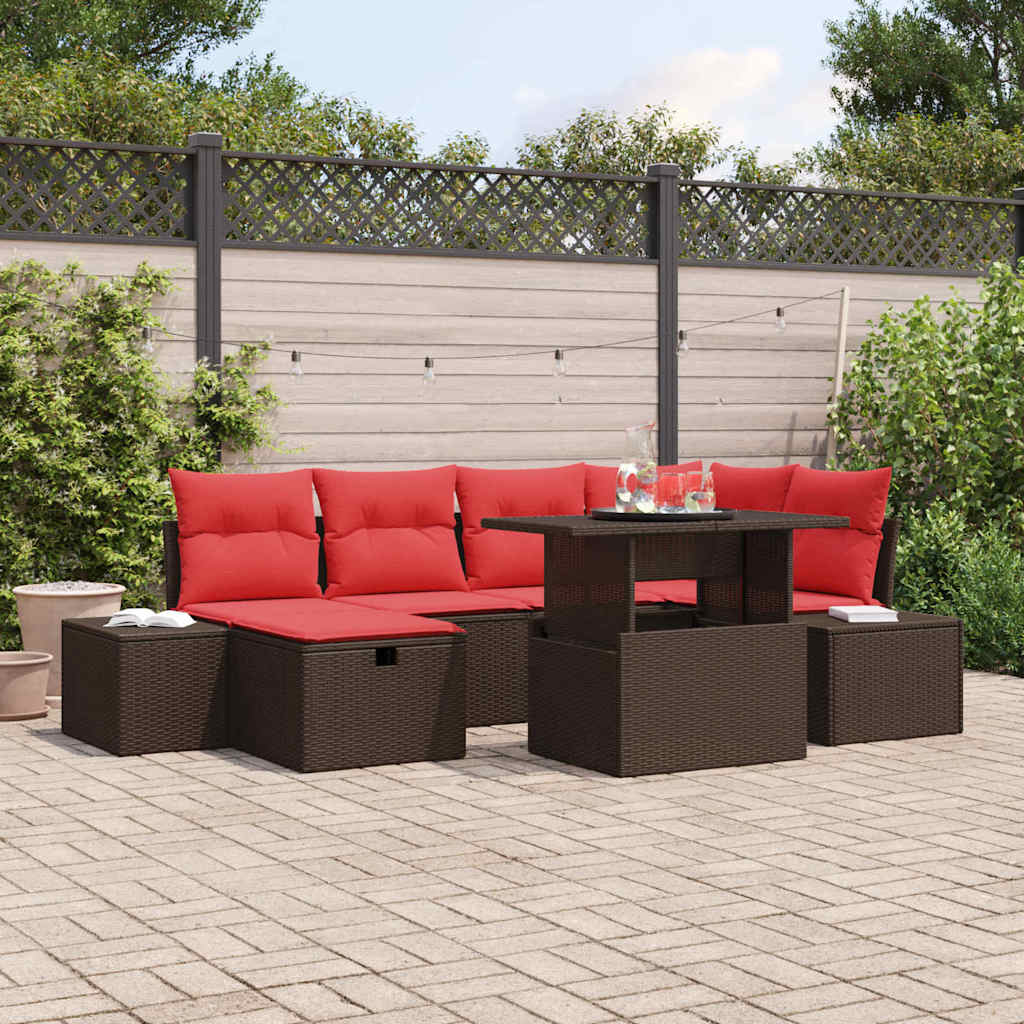 Tuin Sofa Set met kussen met opslag 7 pcs poly rattan is nu te koop bij PeponiXL, paradijselijk wonen!