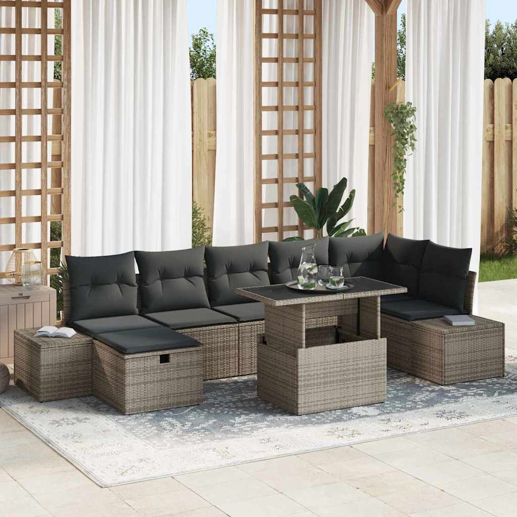 Tuin Sofa Set met kussen met opslag 8 pcs Grijs Poly riet is nu te koop bij PeponiXL, paradijselijk wonen!