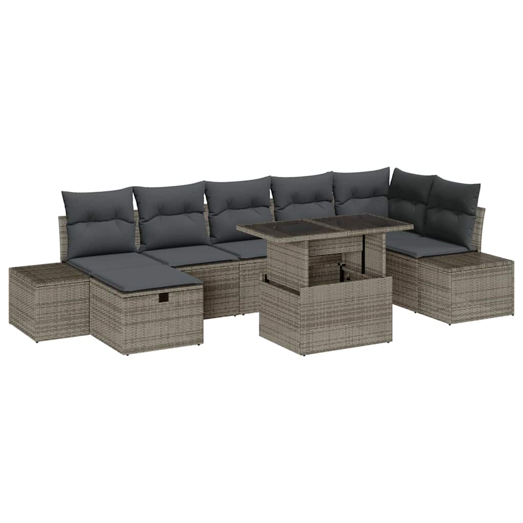 Tuin Sofa Set met kussen met opslag 8 pcs Grijs Poly riet is nu te koop bij PeponiXL, paradijselijk wonen!