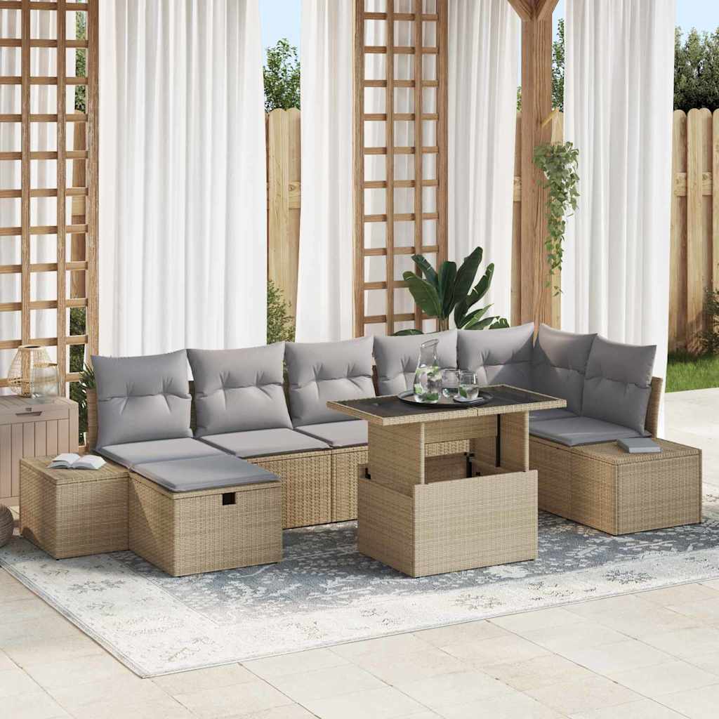 Tuin Sofa Set met kussen met opslag 8 pcs Beige Poly riet is nu te koop bij PeponiXL, paradijselijk wonen!