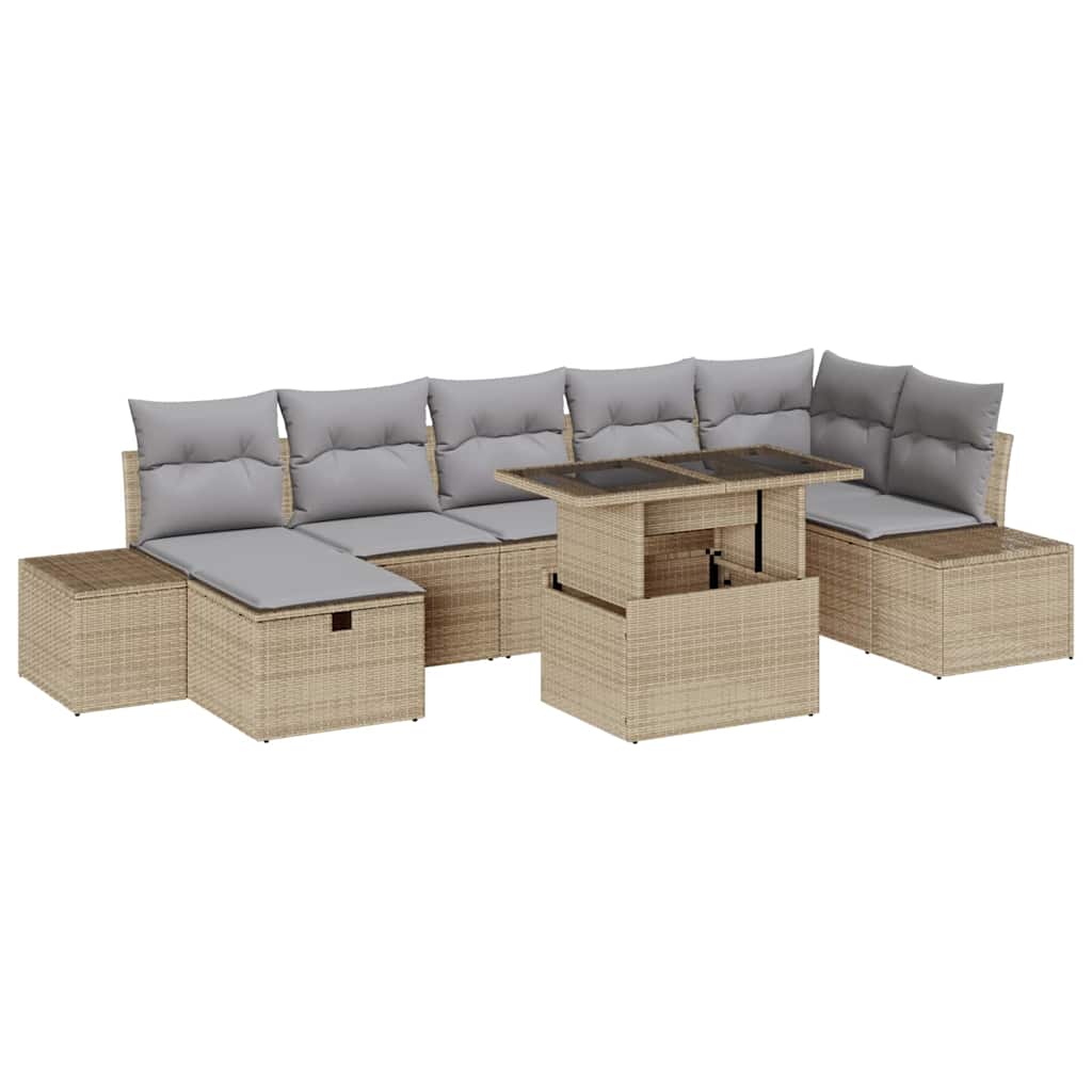 Tuin Sofa Set met kussen met opslag 8 pcs Beige Poly riet is nu te koop bij PeponiXL, paradijselijk wonen!