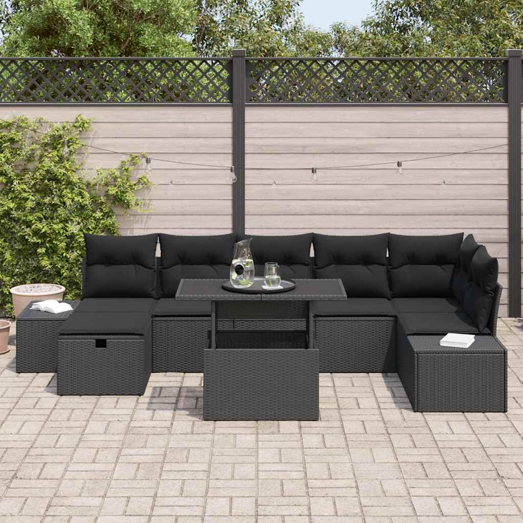 Tuin Sofa Set met kussen met opslag 8 pcs Zwart Poly riet is nu te koop bij PeponiXL, paradijselijk wonen!