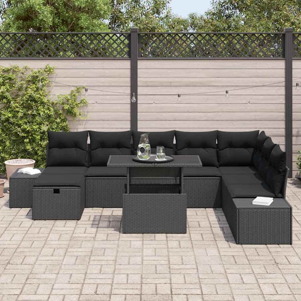 Tuin Sofa Set 11 pcs Zwart Poly riet is nu te koop bij PeponiXL, paradijselijk wonen!