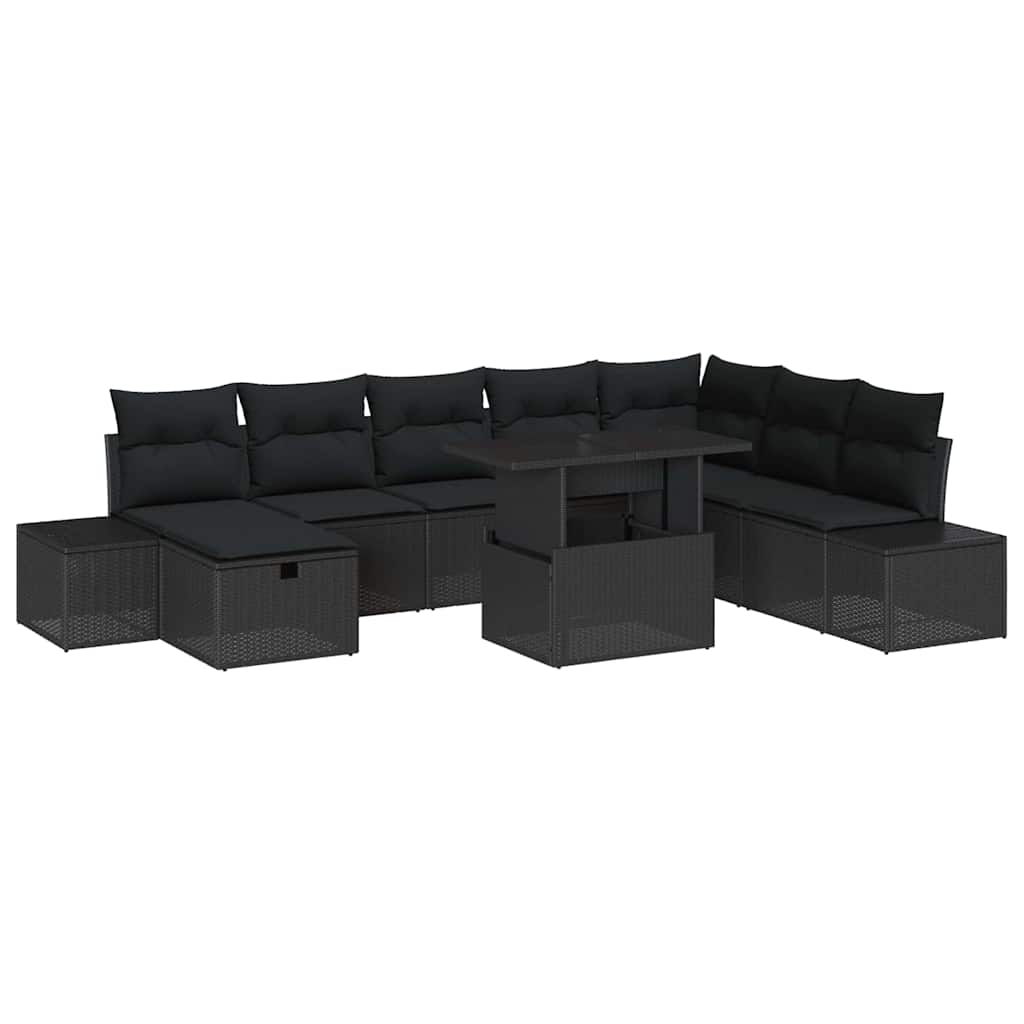 Tuin Sofa Set 11 pcs Zwart Poly riet is nu te koop bij PeponiXL, paradijselijk wonen!