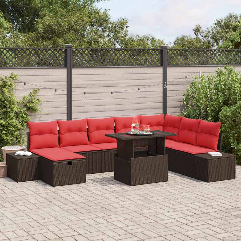 Tuin Sofa Set met kussen met opslag 9 pcs Bruin Poly riet is nu te koop bij PeponiXL, paradijselijk wonen!