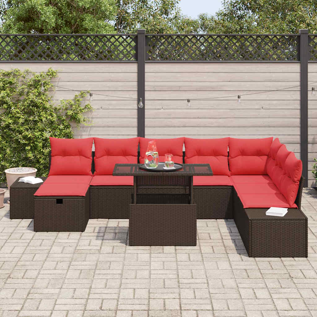 Tuin Sofa Set met kussen met opslag 9 pcs Bruin Poly riet is nu te koop bij PeponiXL, paradijselijk wonen!