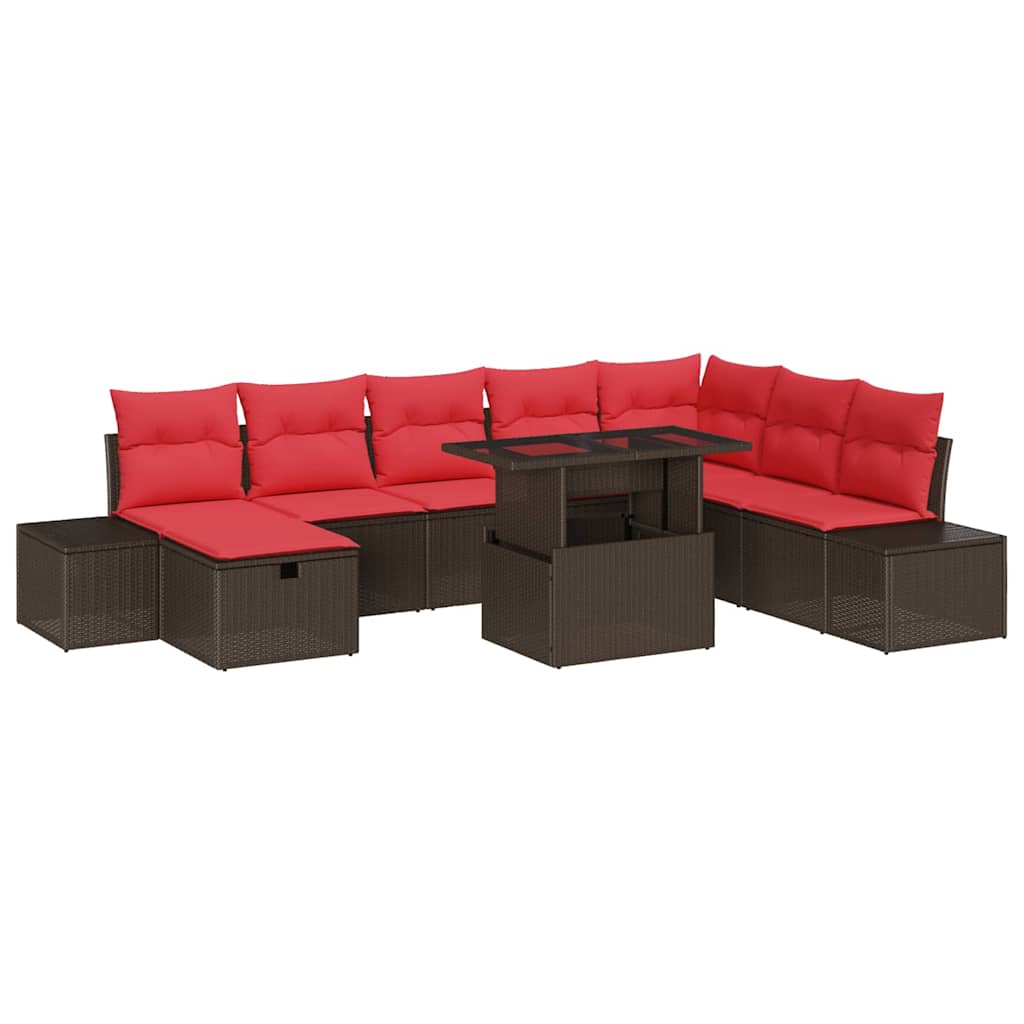 Tuin Sofa Set met kussen met opslag 9 pcs Bruin Poly riet is nu te koop bij PeponiXL, paradijselijk wonen!