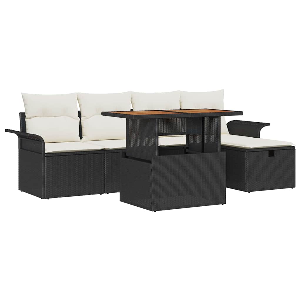 Tuinbankenset met kussen met opslag 6 pcs Zwart poly rattan is nu te koop bij PeponiXL, paradijselijk wonen!