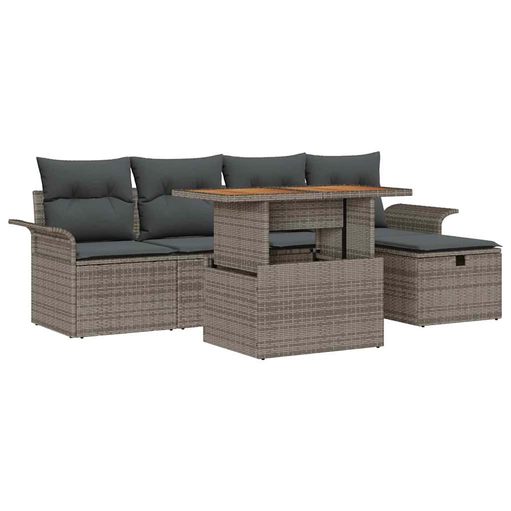 Tuinbankenset met kussen met opslag 6 pcs Grijs poly rattan is nu te koop bij PeponiXL, paradijselijk wonen!