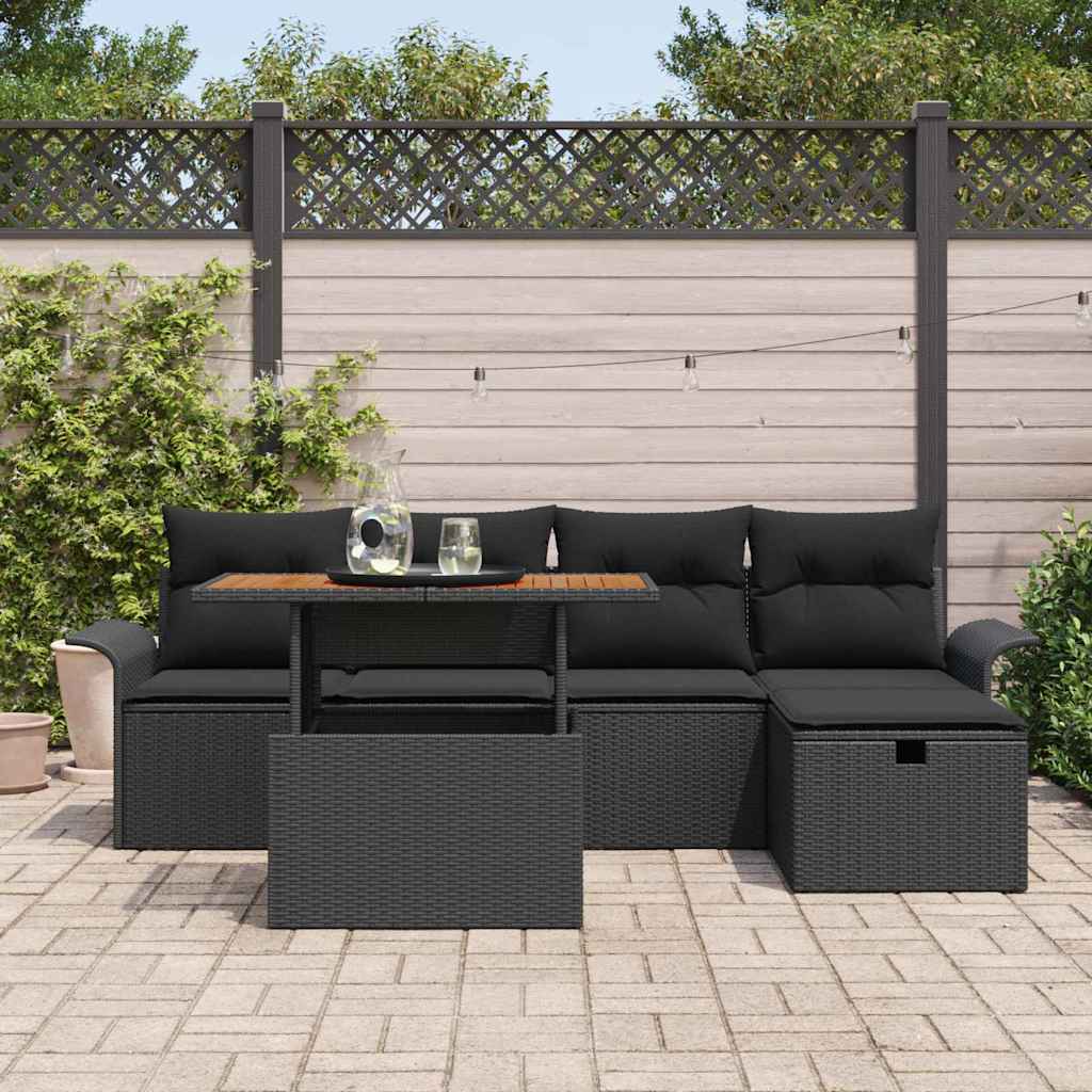 Tuinbankenset met kussen met opslag 6 pcs Zwart poly rattan is nu te koop bij PeponiXL, paradijselijk wonen!