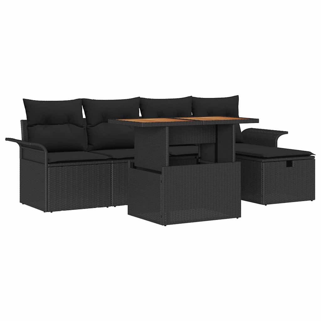Tuinbankenset met kussen met opslag 6 pcs Zwart poly rattan is nu te koop bij PeponiXL, paradijselijk wonen!
