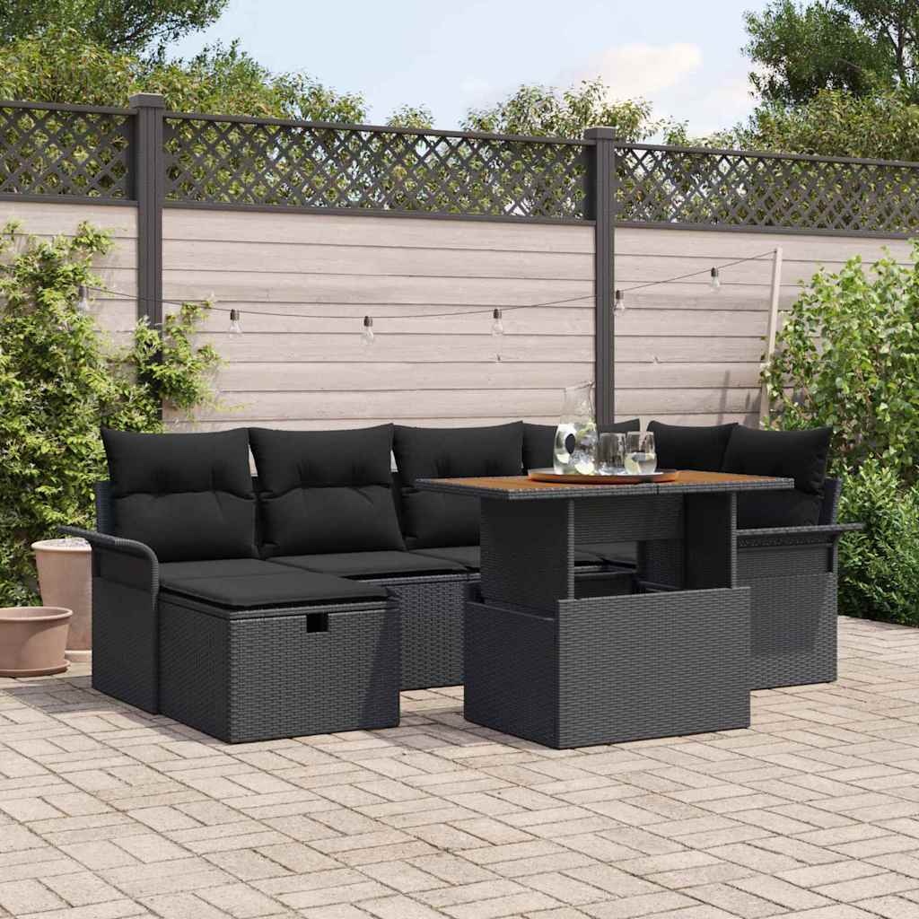 Tuinbankenset met kussen met opslag 7 pcs Zwart poly rattan is nu te koop bij PeponiXL, paradijselijk wonen!