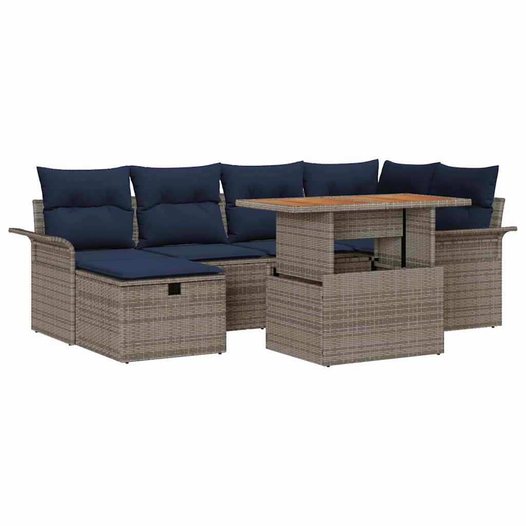 Tuinbankenset met kussen met opslag 7 pcs Grijs poly rattan is nu te koop bij PeponiXL, paradijselijk wonen!