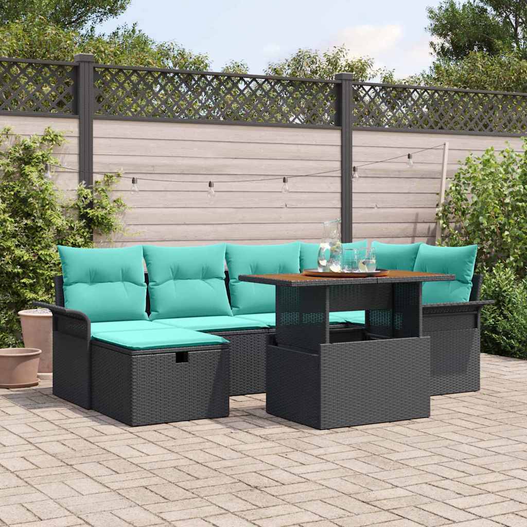 Tuinbankenset met kussen met opslag 7 pcs Zwart poly rattan is nu te koop bij PeponiXL, paradijselijk wonen!
