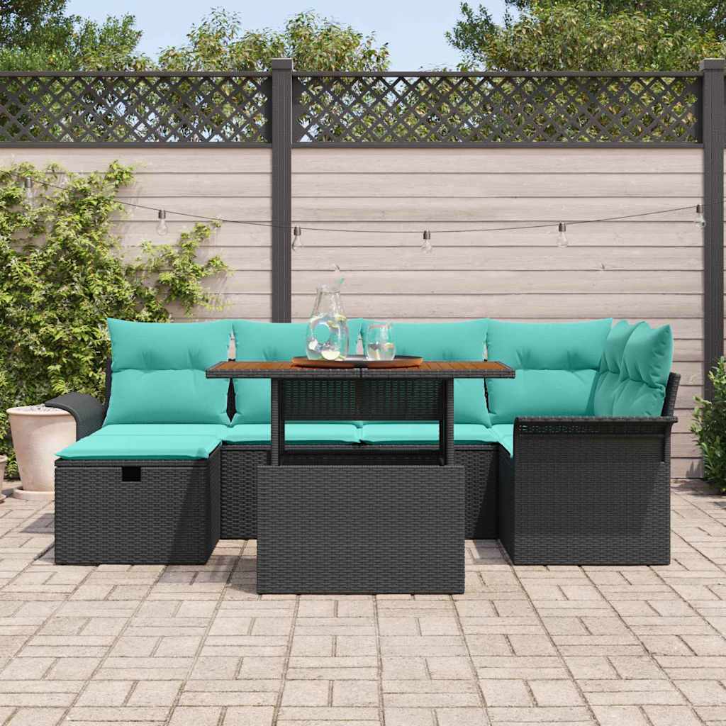 Tuinbankenset met kussen met opslag 7 pcs Zwart poly rattan is nu te koop bij PeponiXL, paradijselijk wonen!