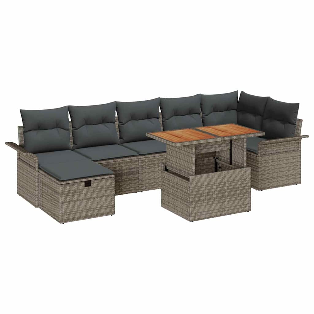 Tuinbankenset met kussen met opslag 8 pcs Grijs poly rattan is nu te koop bij PeponiXL, paradijselijk wonen!