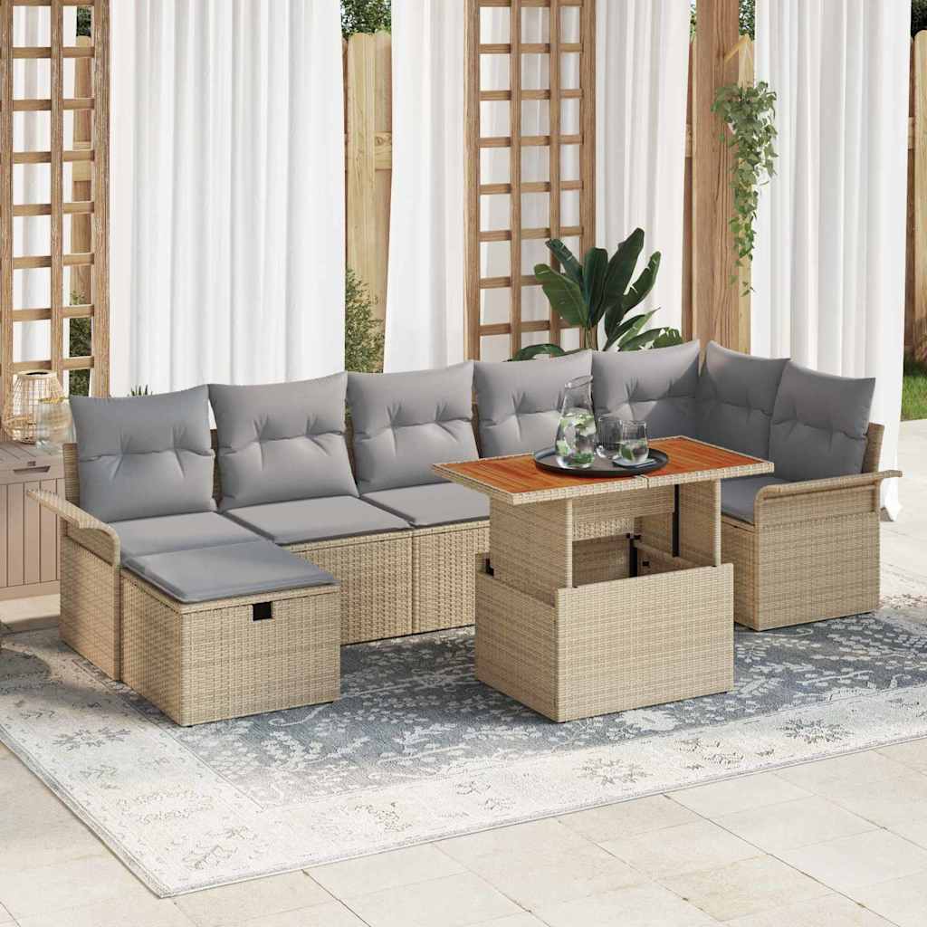 Tuinbankenset met kussen met opslag 8 pcs Beige poly rattan is nu te koop bij PeponiXL, paradijselijk wonen!